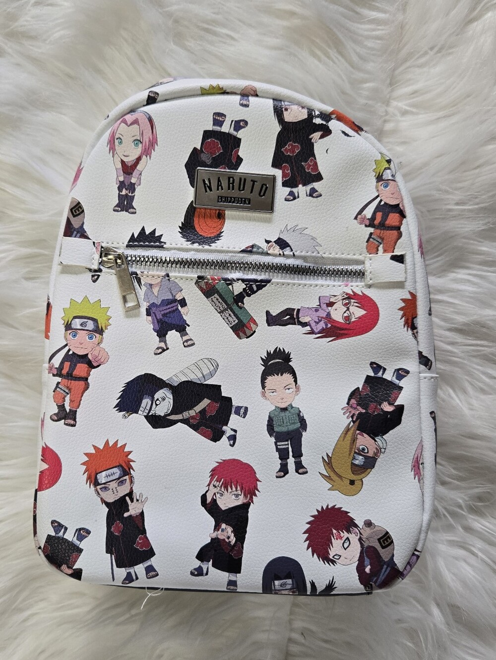 NWOT Naruto Shippuden Chibi Print White Mini Backpack Faux Leather
